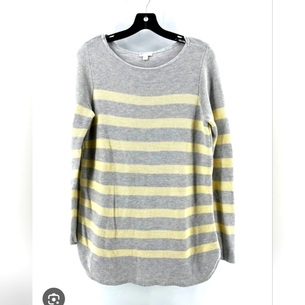 J. Jill Gray and Yellow Striped Sweater